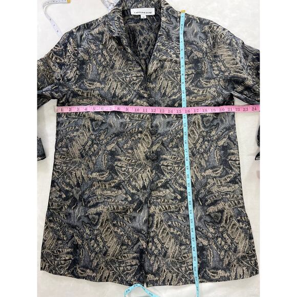 Caroline Rose Vintage Grey Gold Metallic Jacquard Blazer Womens Medium Romantic - Picture 6 of 6